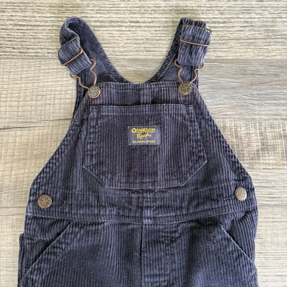 OSHKOSH B’Gosh Corduroy Overalls Baby Boys Size 18 Months Navy Blue 100% Cotton - Picture 2 of 4